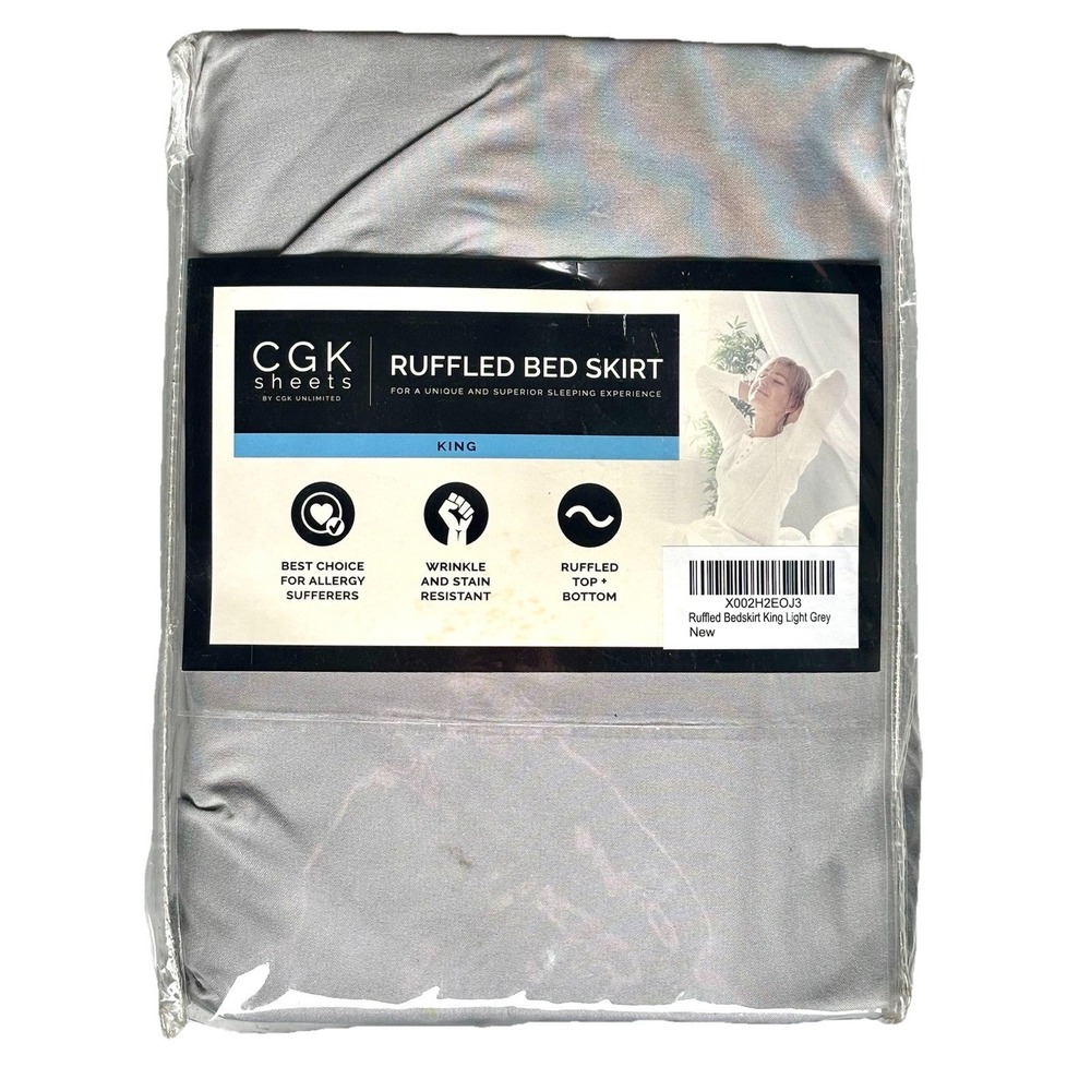 NEW CGK Sheet King Ruffled Bed Skirt Allergy Friendly & Wrinkle Resistant Gray